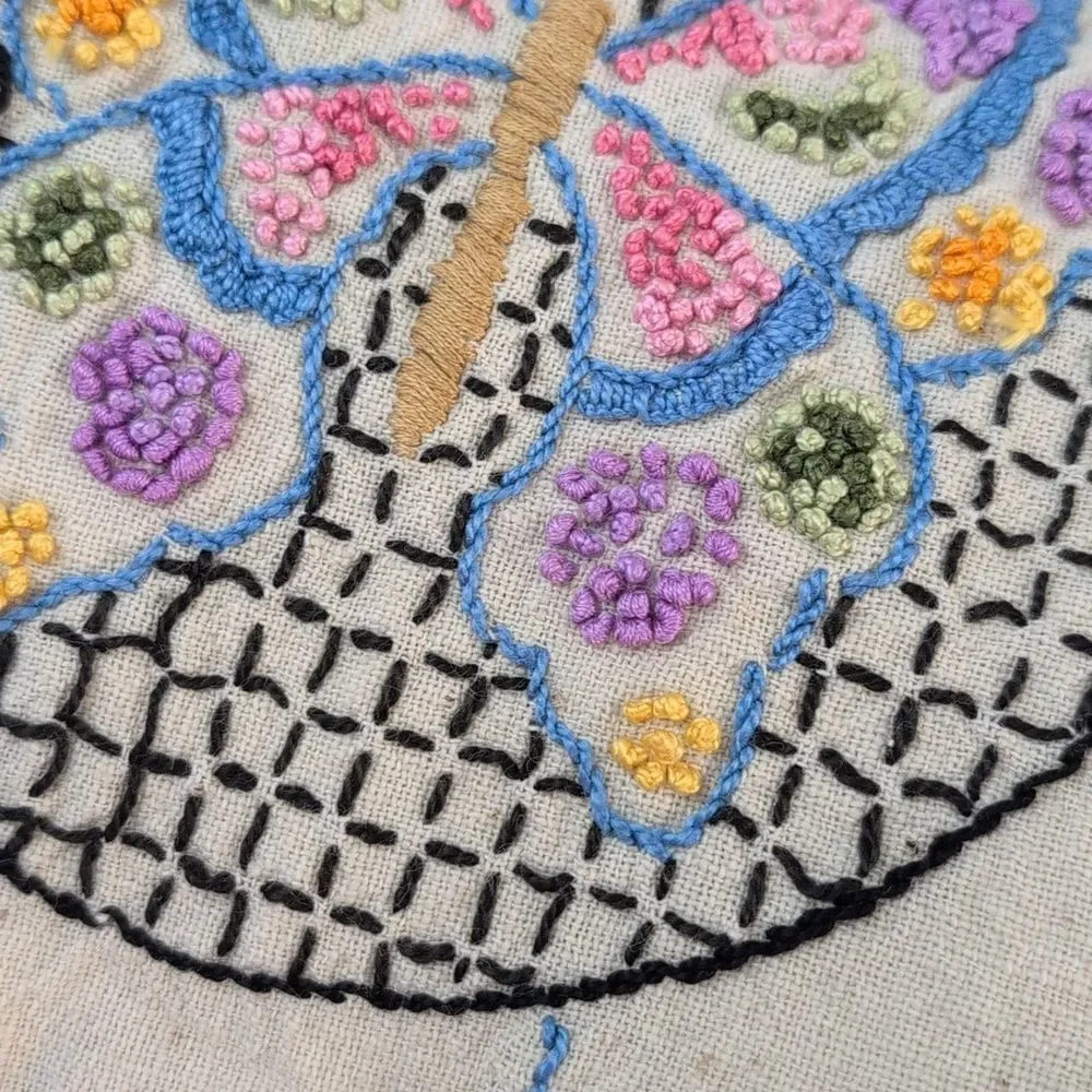 Vintage linen butterfly floral embroidered square‎ pillow cover